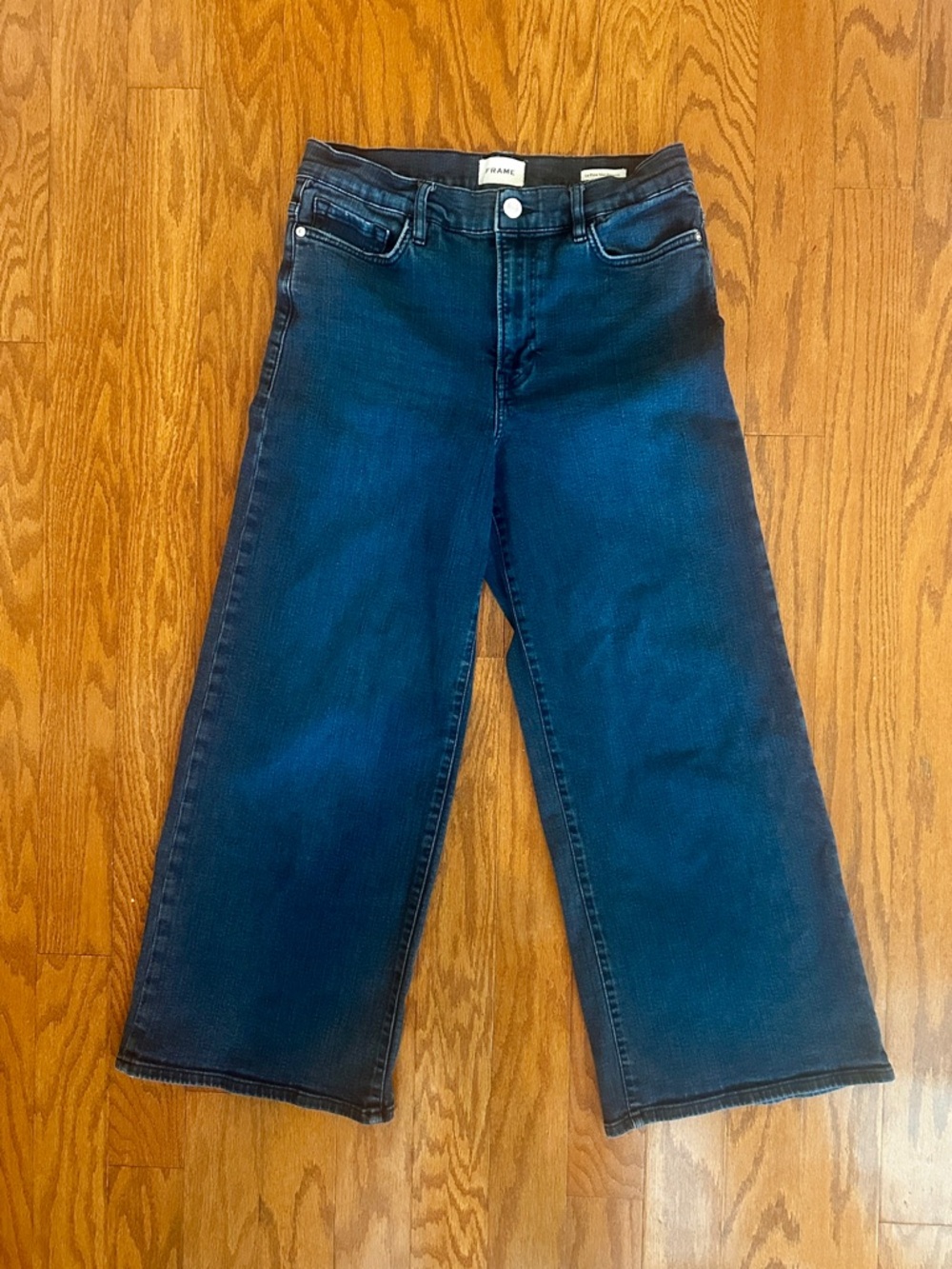 Frame Denim Le Pixie Slim Palazzo Wide-Leg High Rise Jeans in Onyx Indigo